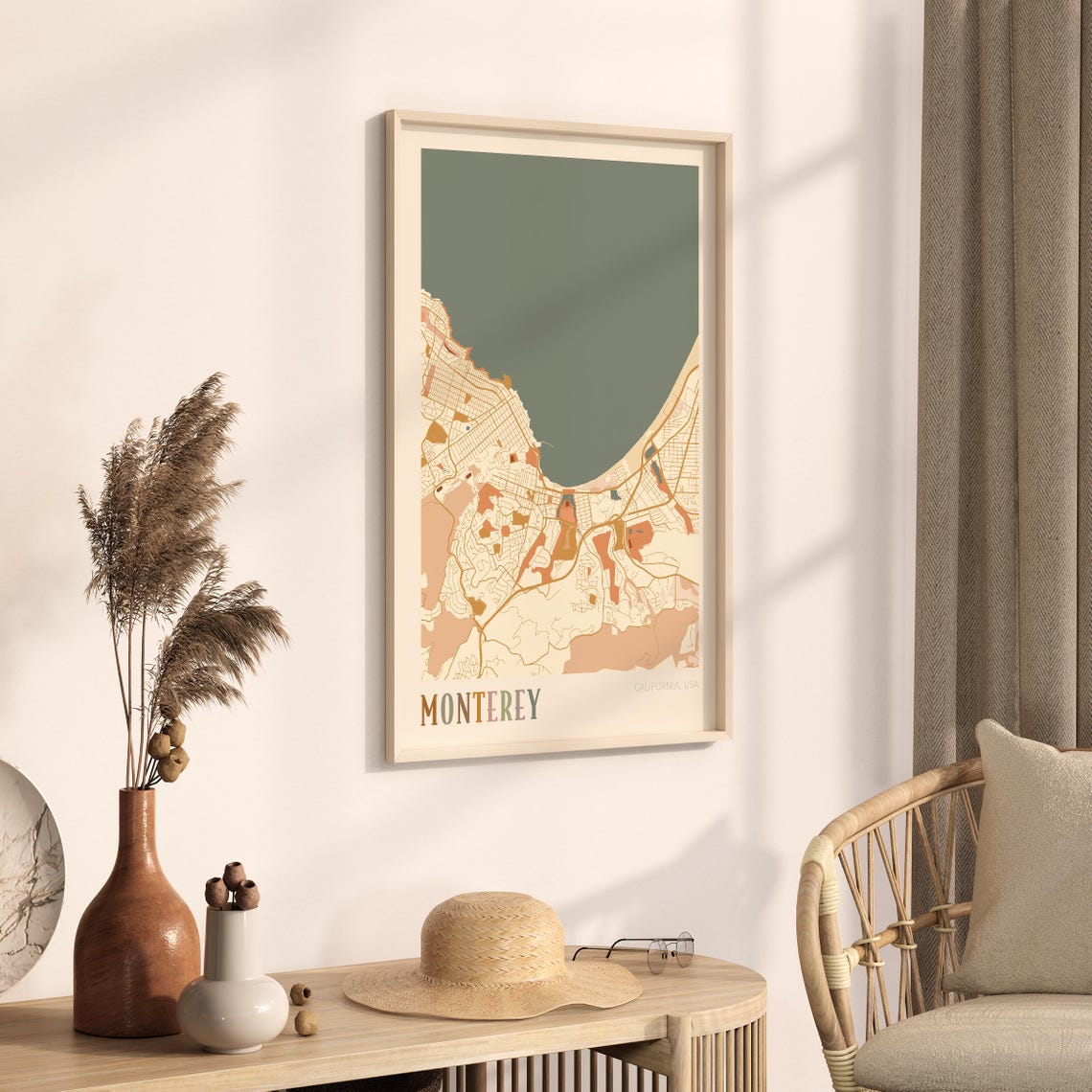 Monterey California Warm Earth Tone City Street Map Art Decor Poster - Image 3