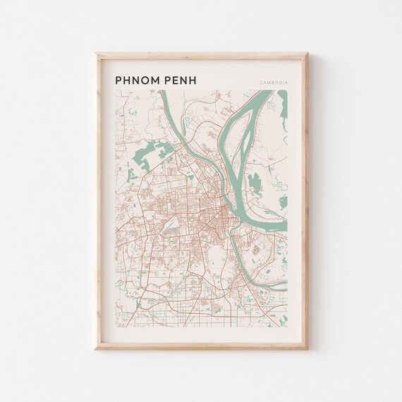 Phnom Penh Map Poster Print Wall Art Cambodia Travel Gift Scandi