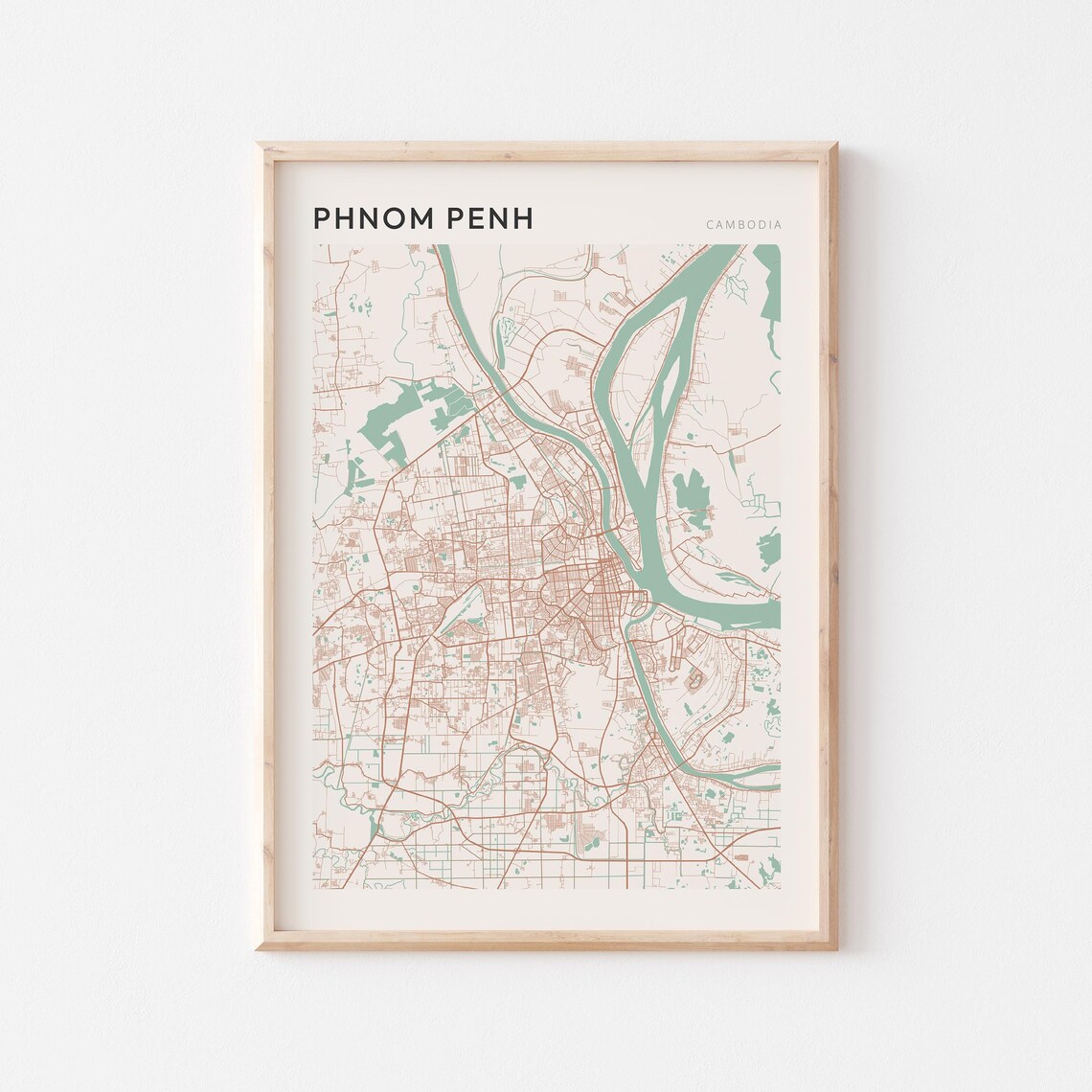 Phnom Penh Map Poster Print Wall Art Cambodia Travel Gift Scandi