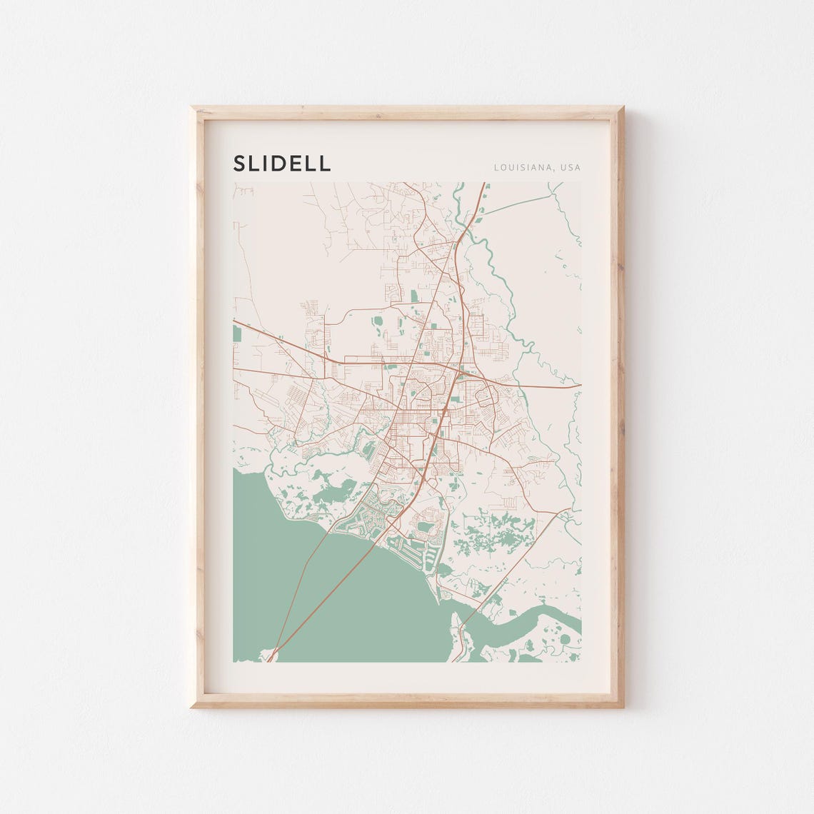 Slidell Louisiana Modern Minimalist City Street Map Art Poster