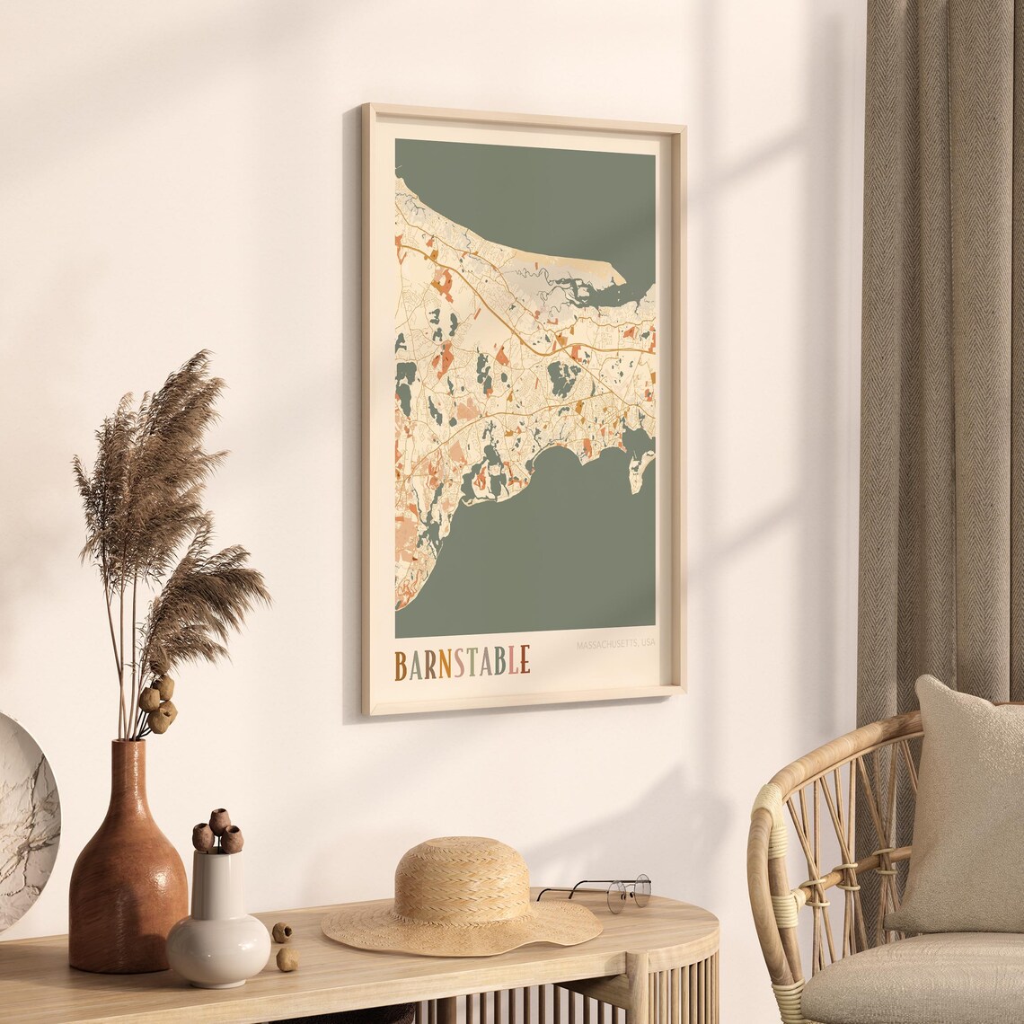 Barnstable Massachusetts Modern Terracotta City Street Map Art Poster - Image 3