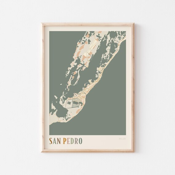 San Pedro Map Poster Print Wall Art Belize Travel Gift Boho