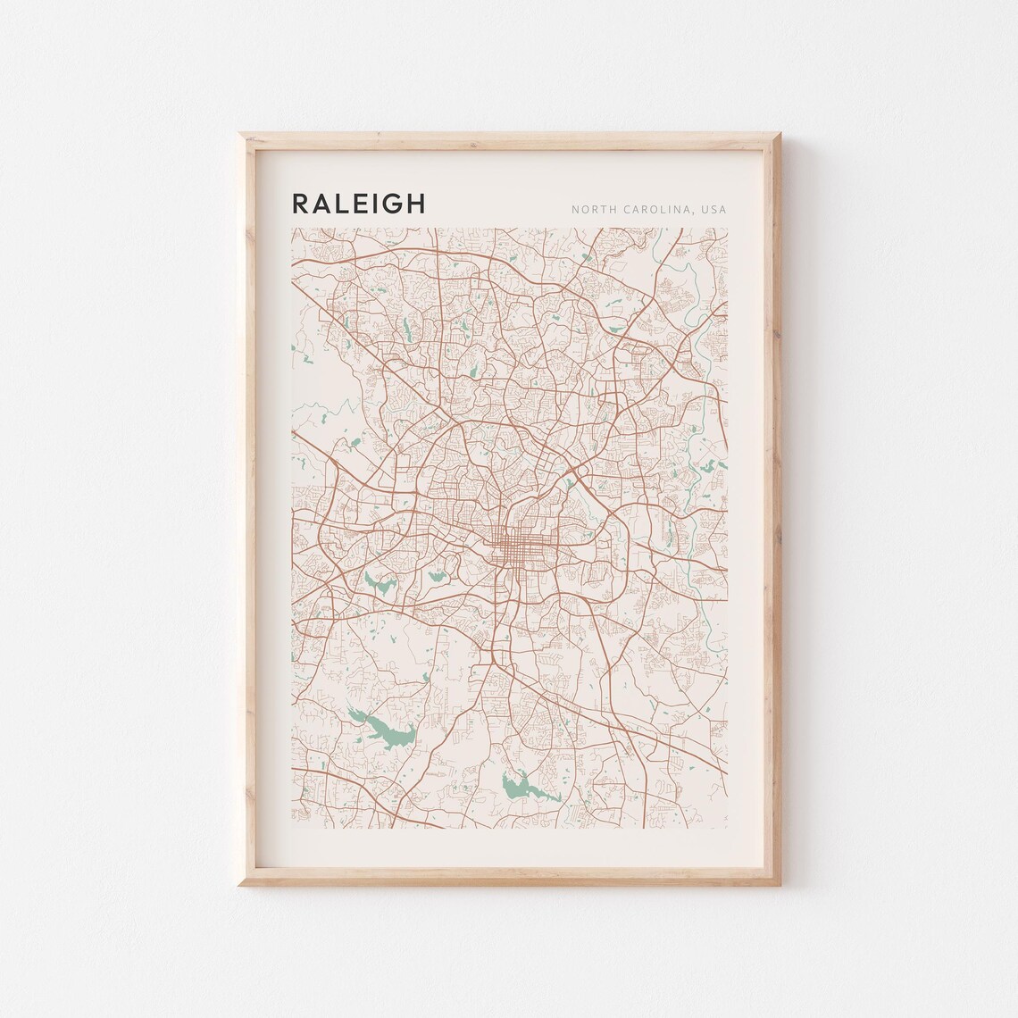 Raleigh North Carolina Minimalist Line Art City Street Map Poster