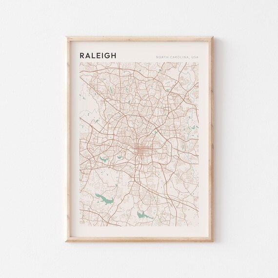 Raleigh North Carolina Minimalist Line Art City Street Map Poster