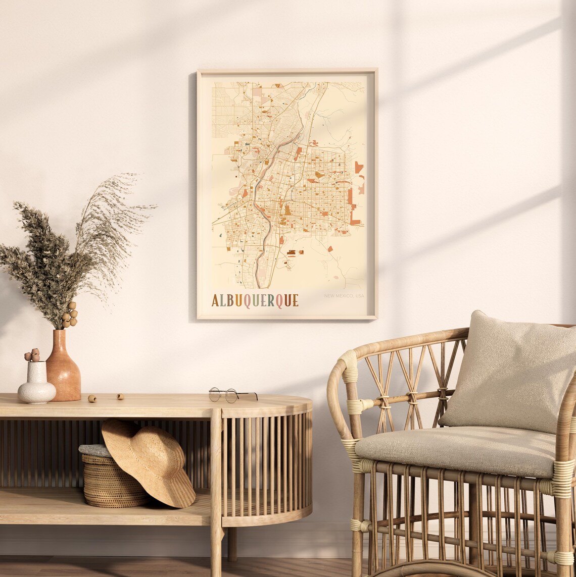 Albuquerque New Mexico USA Warm Vintage Beige City Street Map Art Poster - Image 2