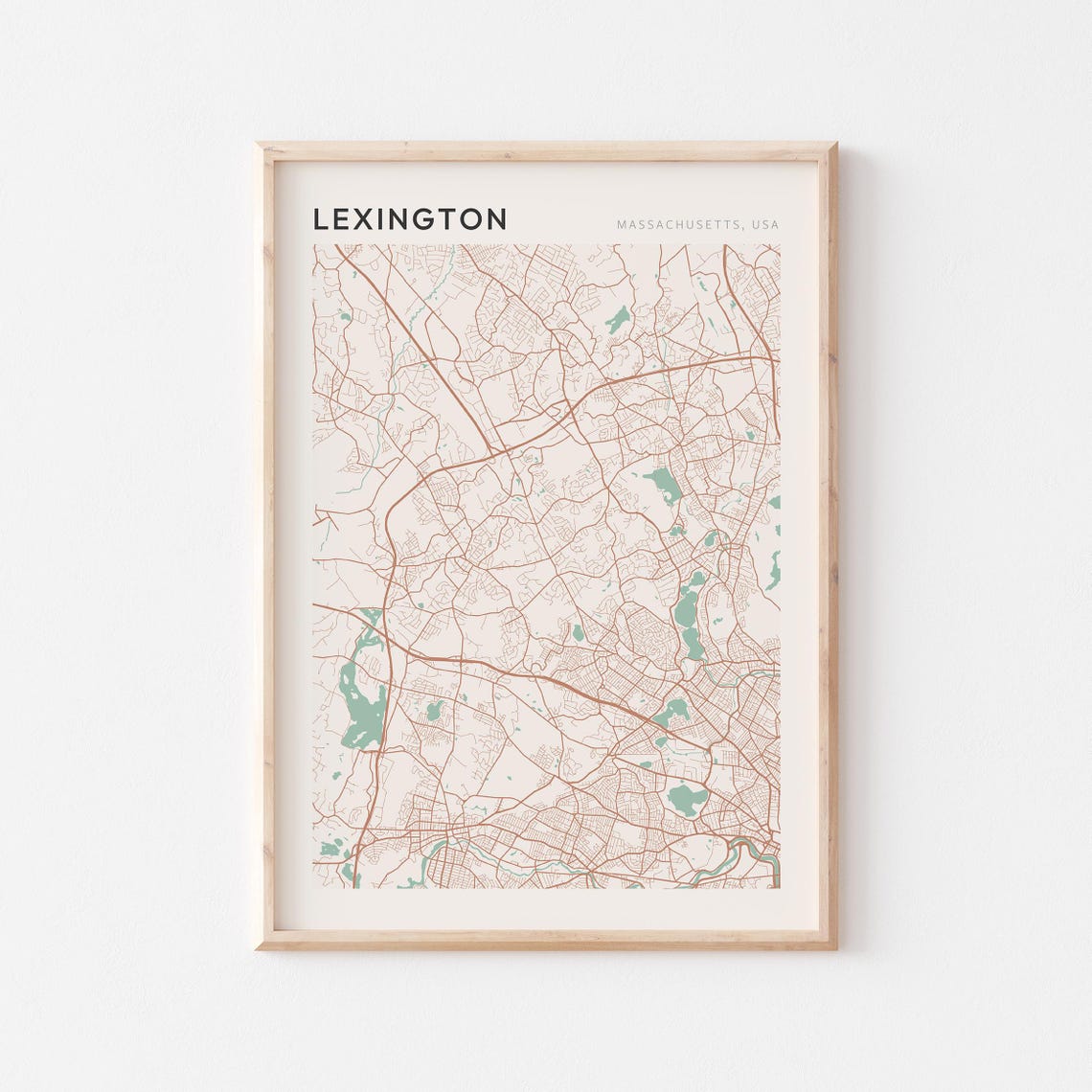 Lexington Massachusetts Minimalist Sage Green Modern City Map Poster