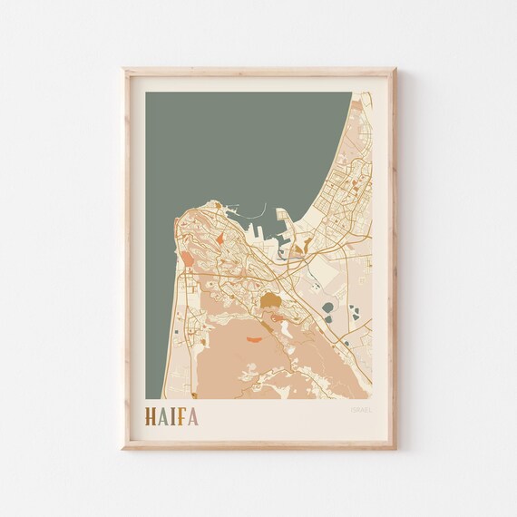 Haifa Map Poster Print Wall Art Israel Travel Gift Boho