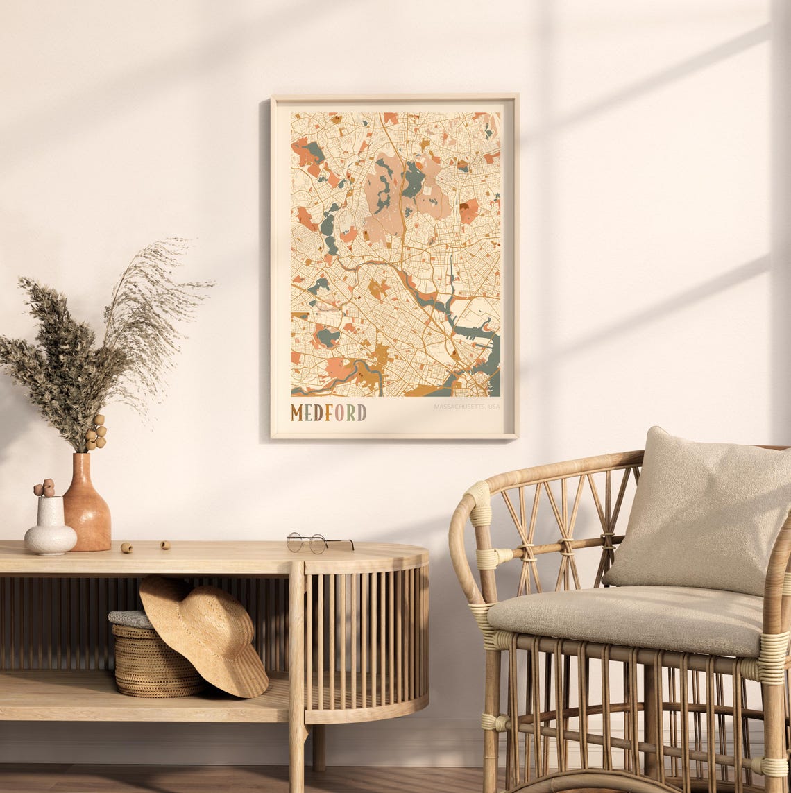 Medford Massachusetts Boho Terracotta City Street Map Poster - Image 2