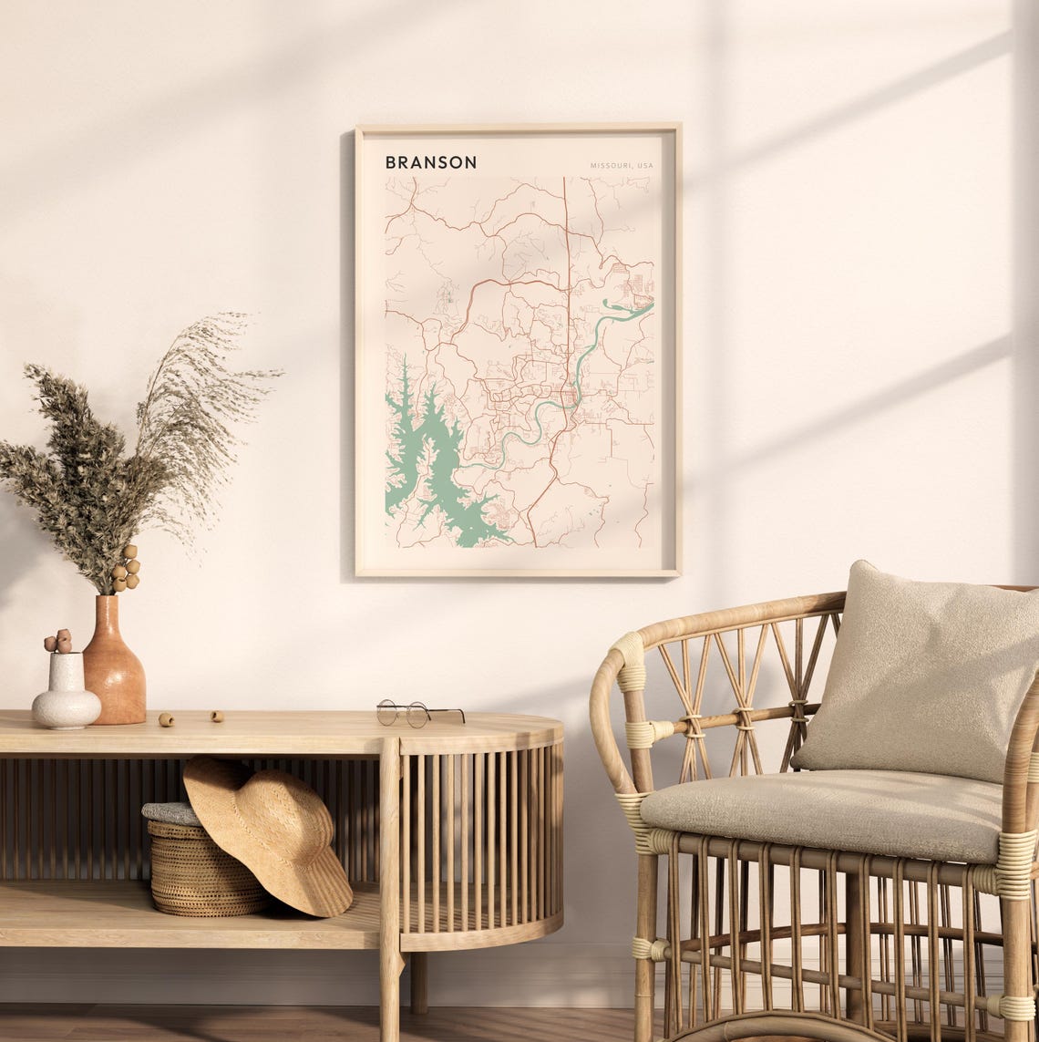 Branson Missouri Street Map Poster in Warm Brown Sage and Cream Tones - Image 2