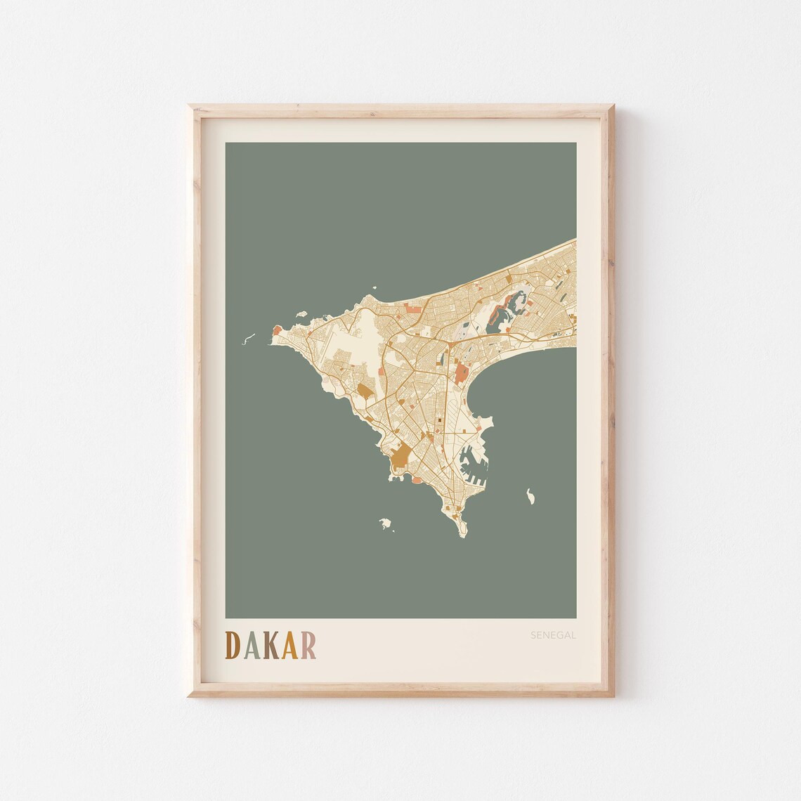 Dakar Map Poster Print Wall Art Senegal Africa Travel Gift Boho Decor