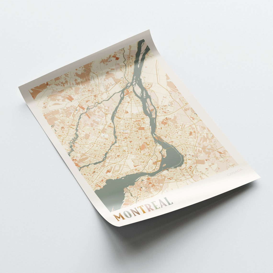 Montreal Canada Minimalist Street Map Poster in Boho Neutral Tones - Image 2