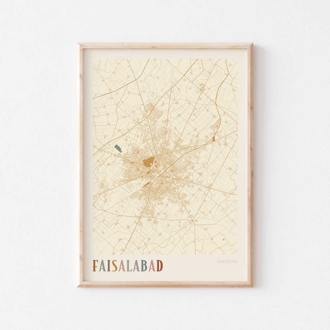Faisalabad Pakistan City Map Beige Minimalist Travel Gift Poster
