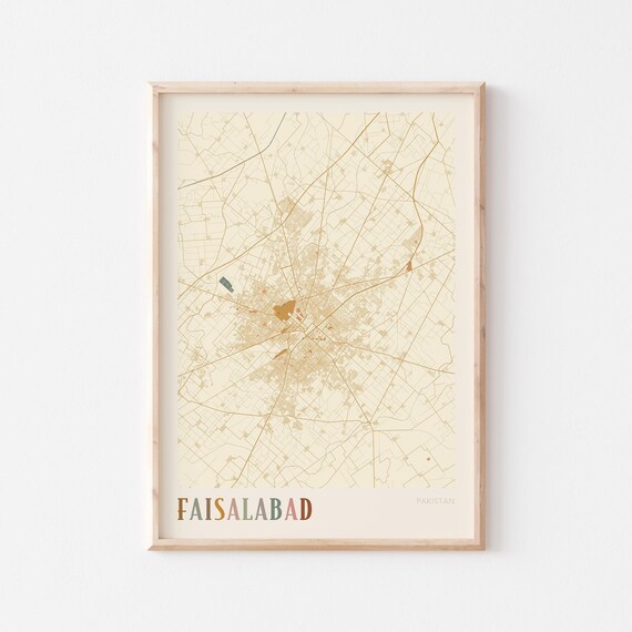Faisalabad Map Poster Print Wall Art Pakistan Travel Gift Boho