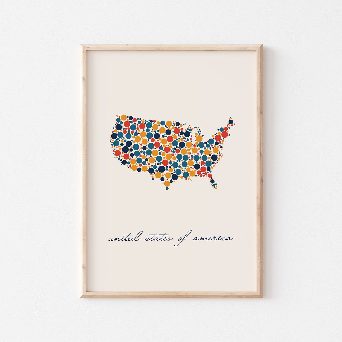 United States Lower 48 Vibrant Colorful Retro Dotted Map Poster