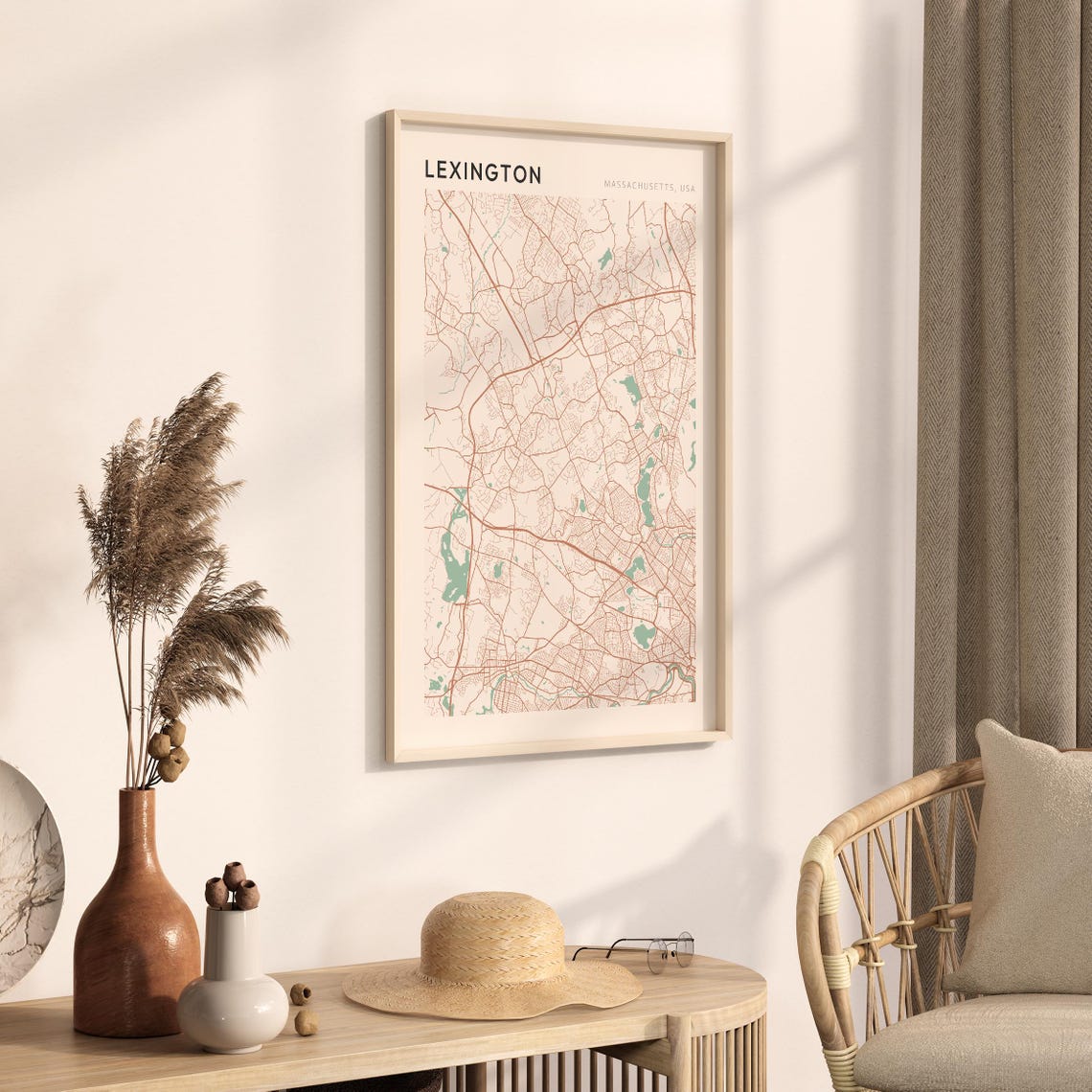 Lexington Massachusetts Minimalist Sage Green Modern City Map Poster - Image 3