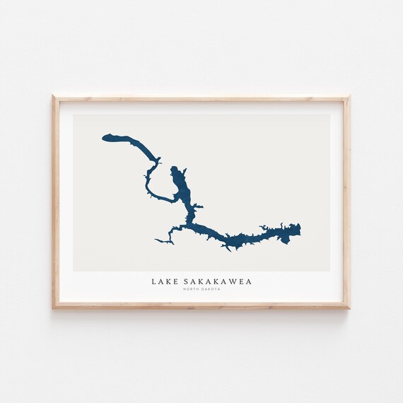 Lake Sakakawea Print Poster Art Wall Map North Dakota