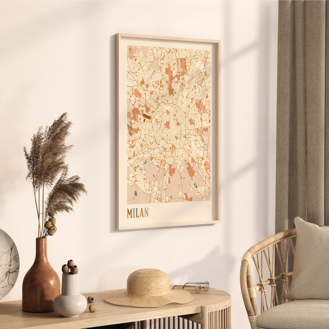 Milan Italy Minimalist Street Map Poster in Boho Neutral Tones - Image 3