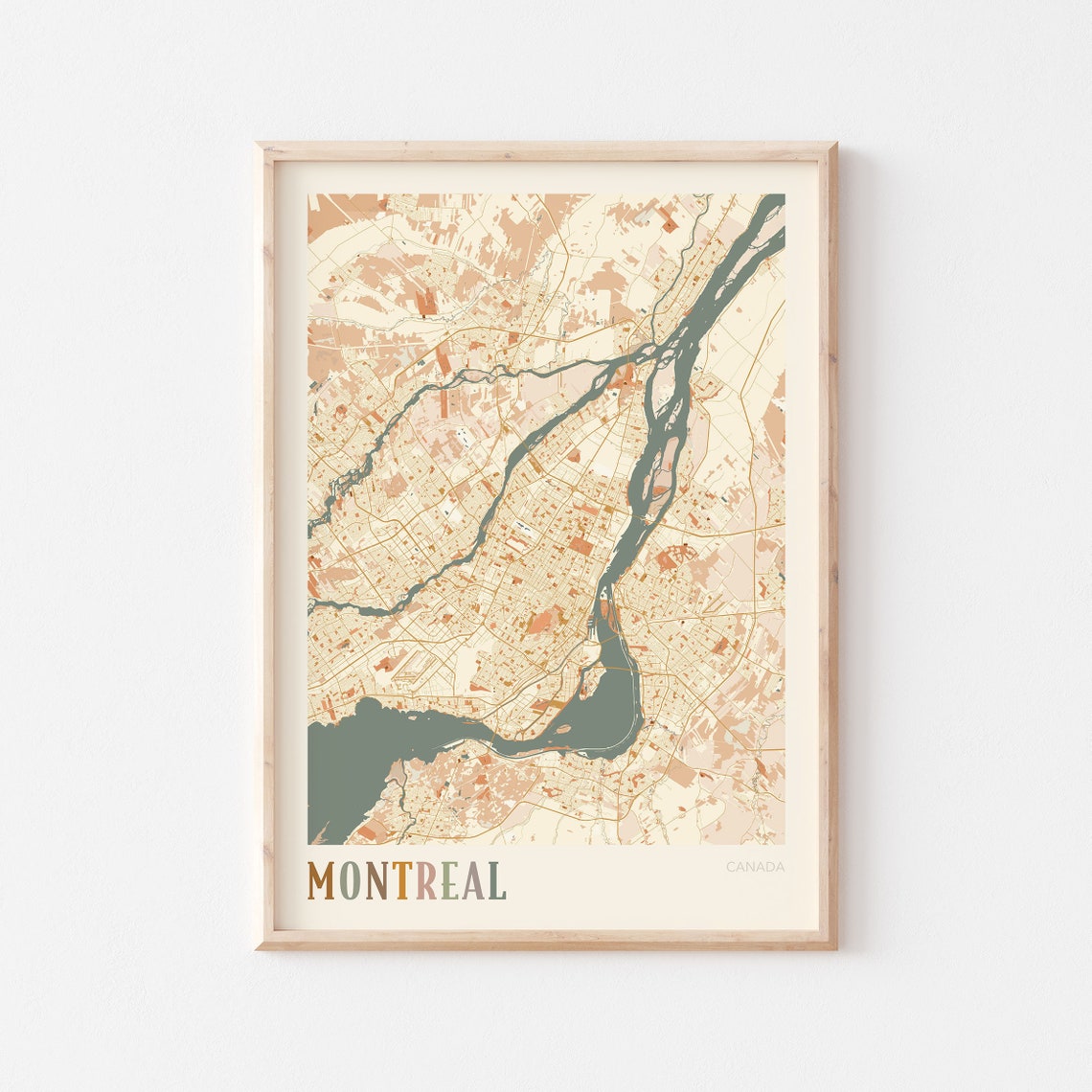 Montreal Canada Minimalist Street Map Poster in Boho Neutral Tones