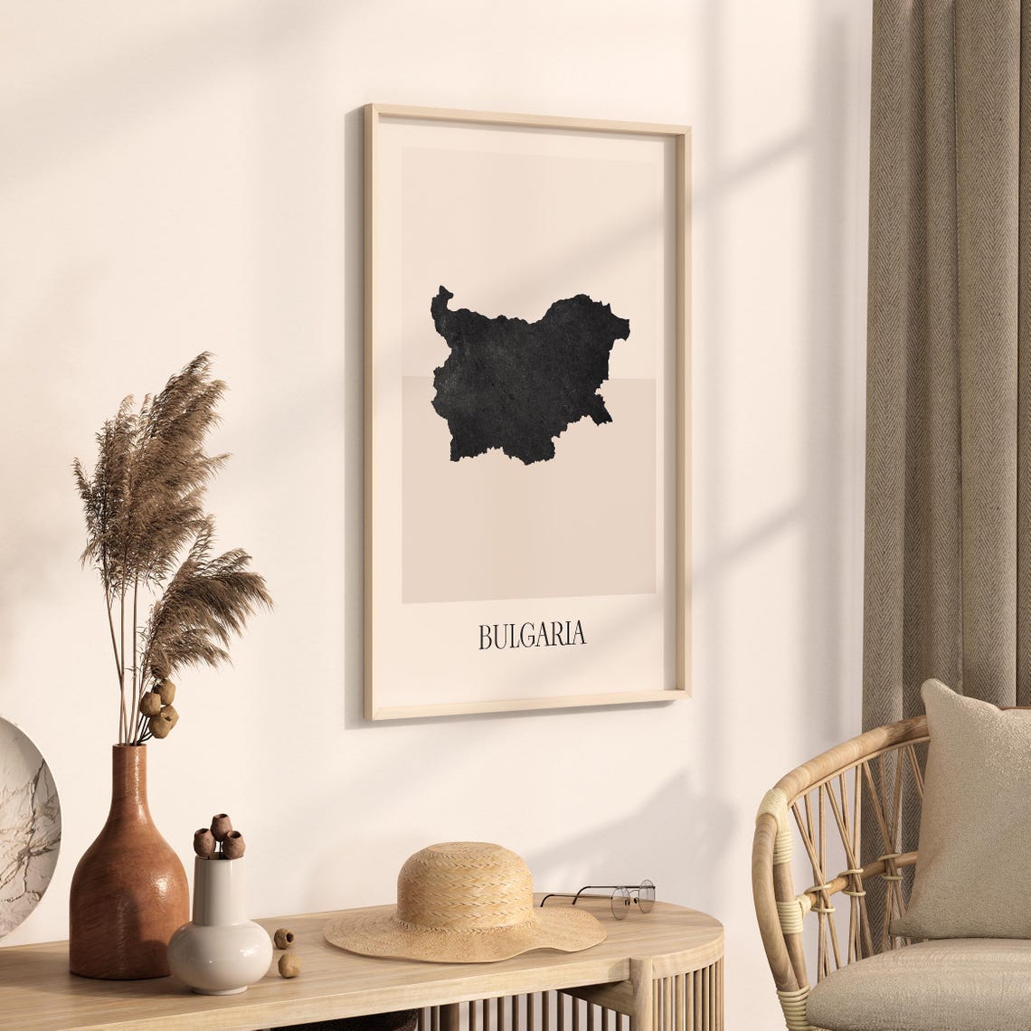 Bulgaria Boho Minimalist Black Country Silhouette Map Art Poster - Image 3