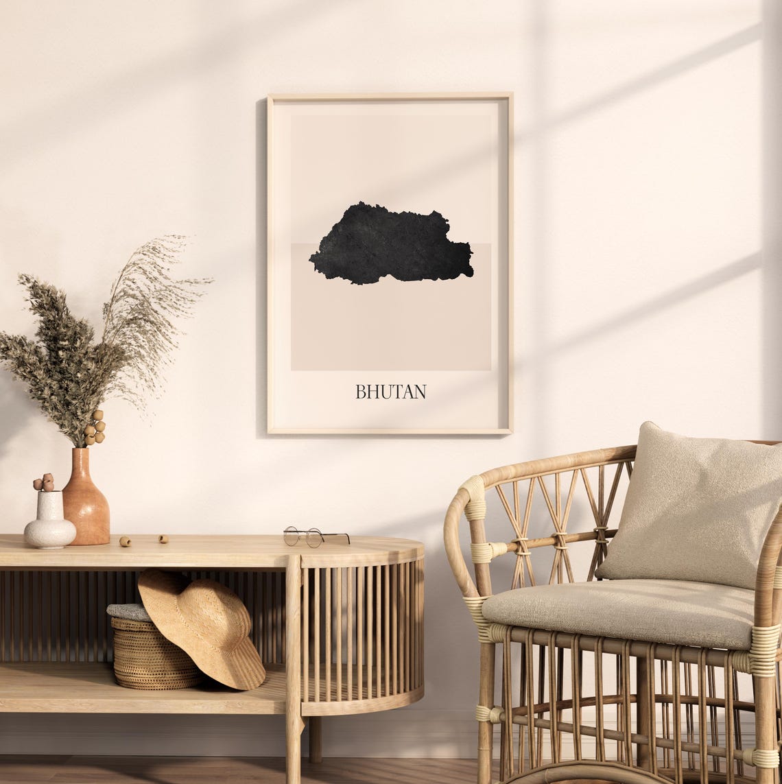 Bhutan Boho Minimalist Black Country Silhouette Map Art Poster - Image 2