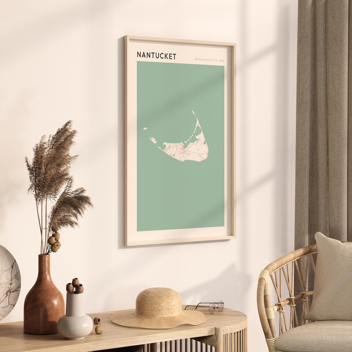 Nantucket Massachusetts Minimalist Sage Green Modern City Map Poster - Image 3