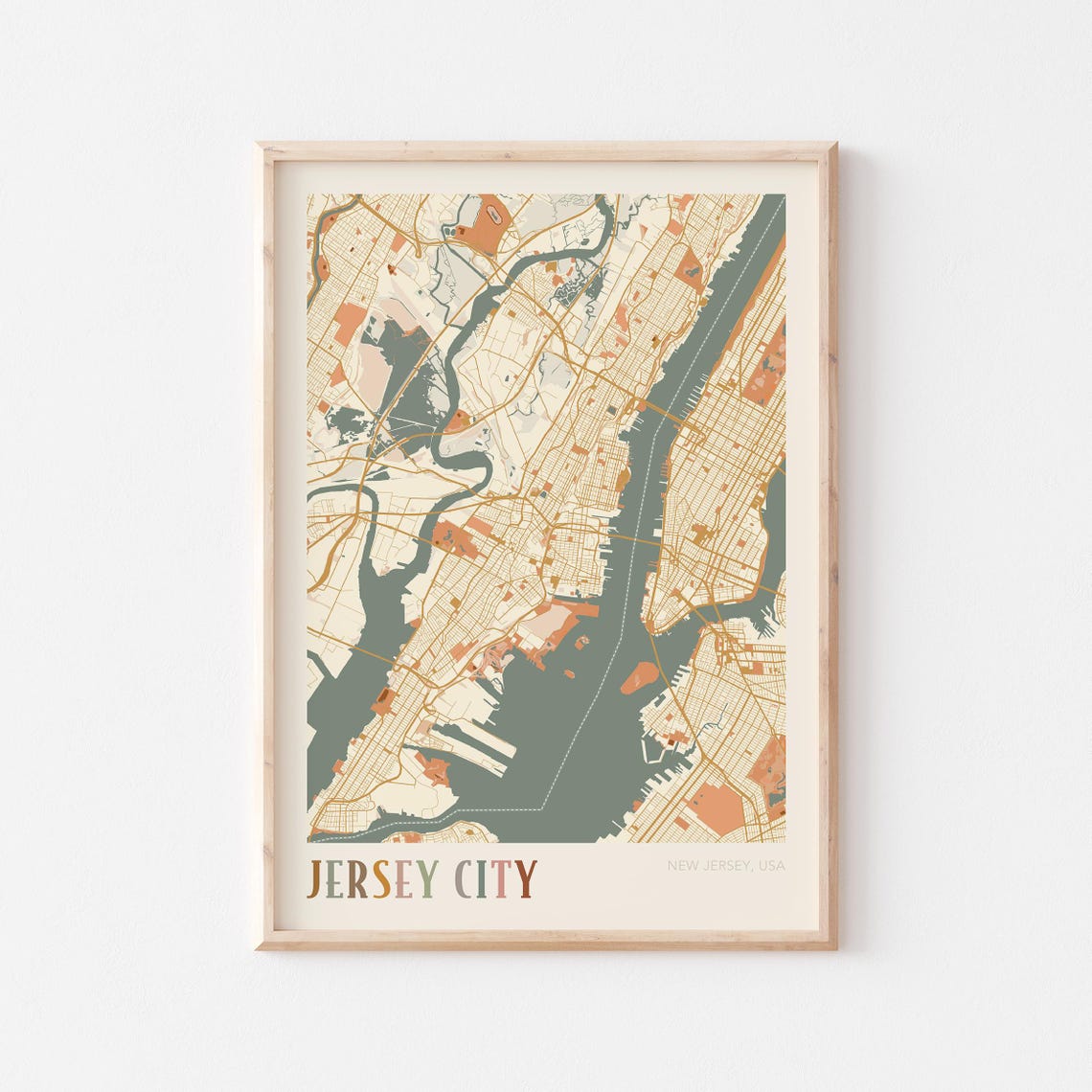 Jersey City New Jersey Boho Street Map Poster for Travel Fans