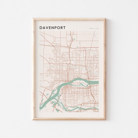 Davenport Iowa City Map Poster Minimalist Line Art Modern Wall Decor Gift