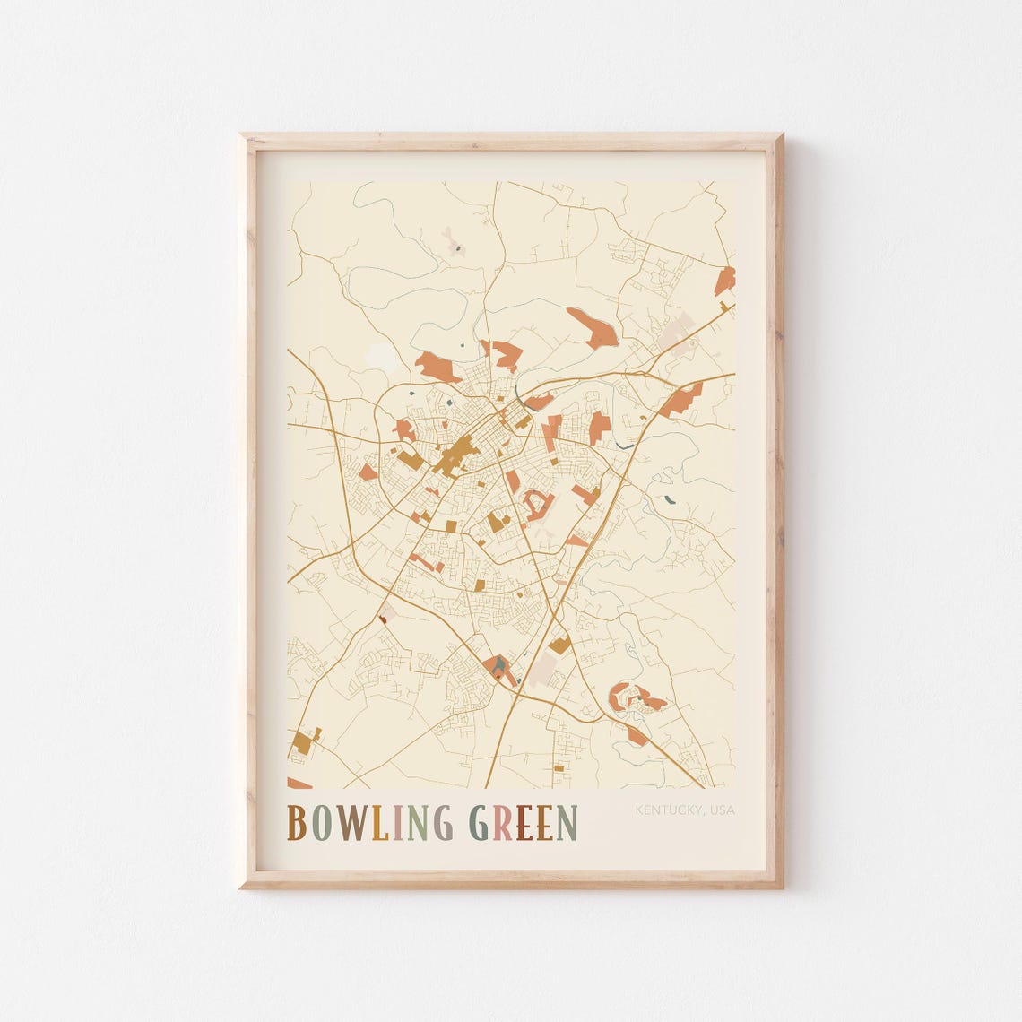 Bowling Green Kentucky Modern Terracotta City Street Map Art Poster