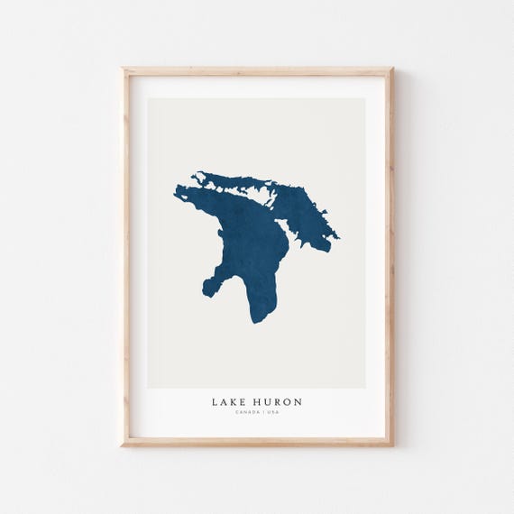 Lake Huron Travel Poster, Michigan Ontario Map