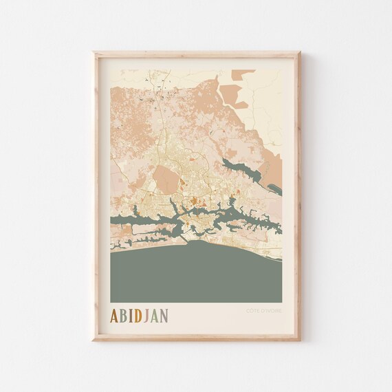 Abidjan Map Poster Print Wall Art Cote Divoire Travel Gift Boho Decor