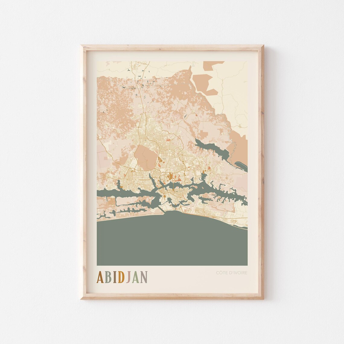 Abidjan Map Poster Print Wall Art Cote Divoire Travel Gift Boho Decor