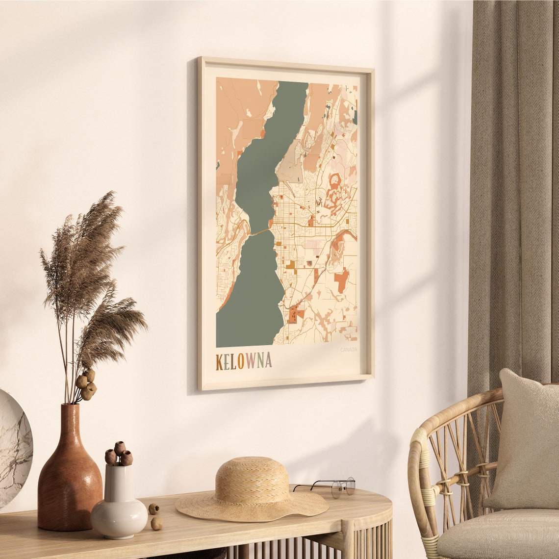 Kelowna British Columbia Canada Boho Style Lakeside City Map Poster - Image 3