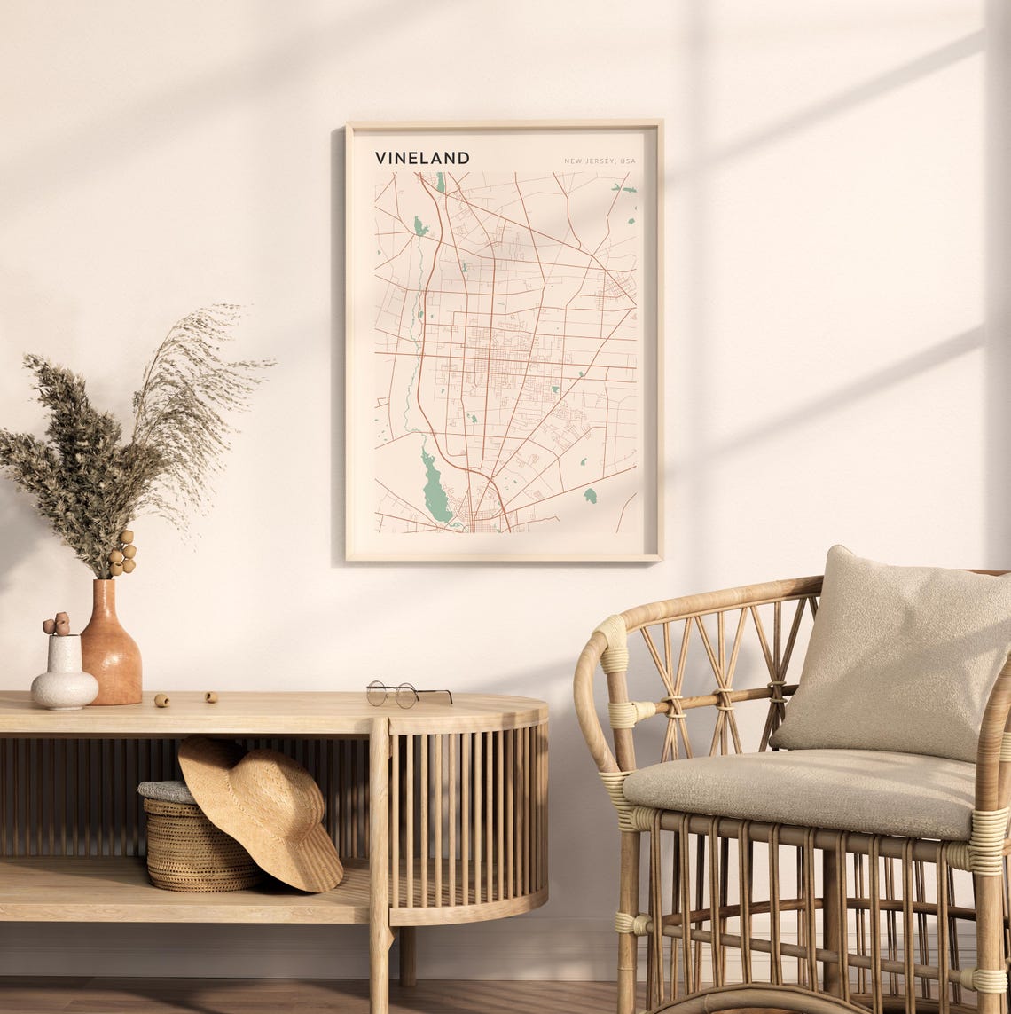 Vineland New Jersey USA Modern Beige Minimal City Street Map Poster - Image 2
