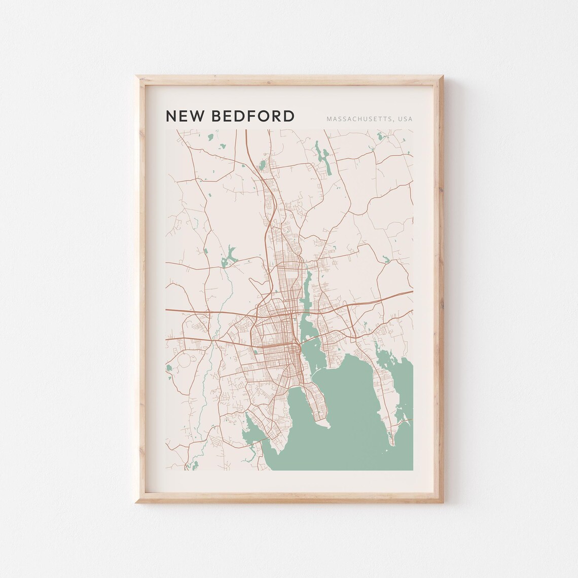 New Bedford Massachusetts Modern Minimalist City Street Map Art Poster