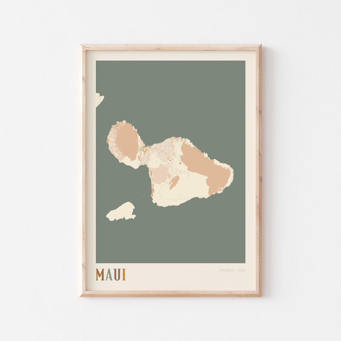Maui Hawaii Colorful Retro Island Map Poster Boho Wall Decor