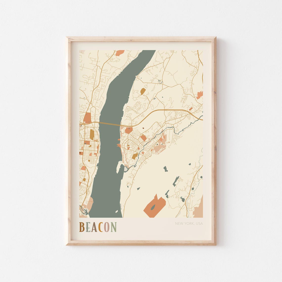 Beacon New York Boho City Street Map Hudson Valley Gift Poster