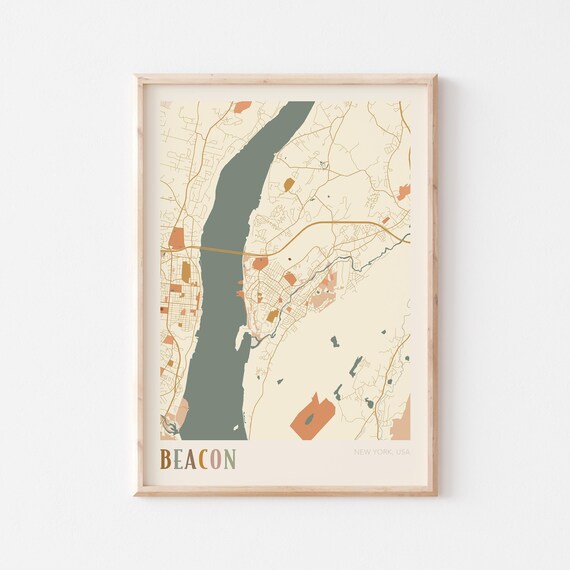 Beacon New York Boho City Street Map Hudson Valley Gift Poster