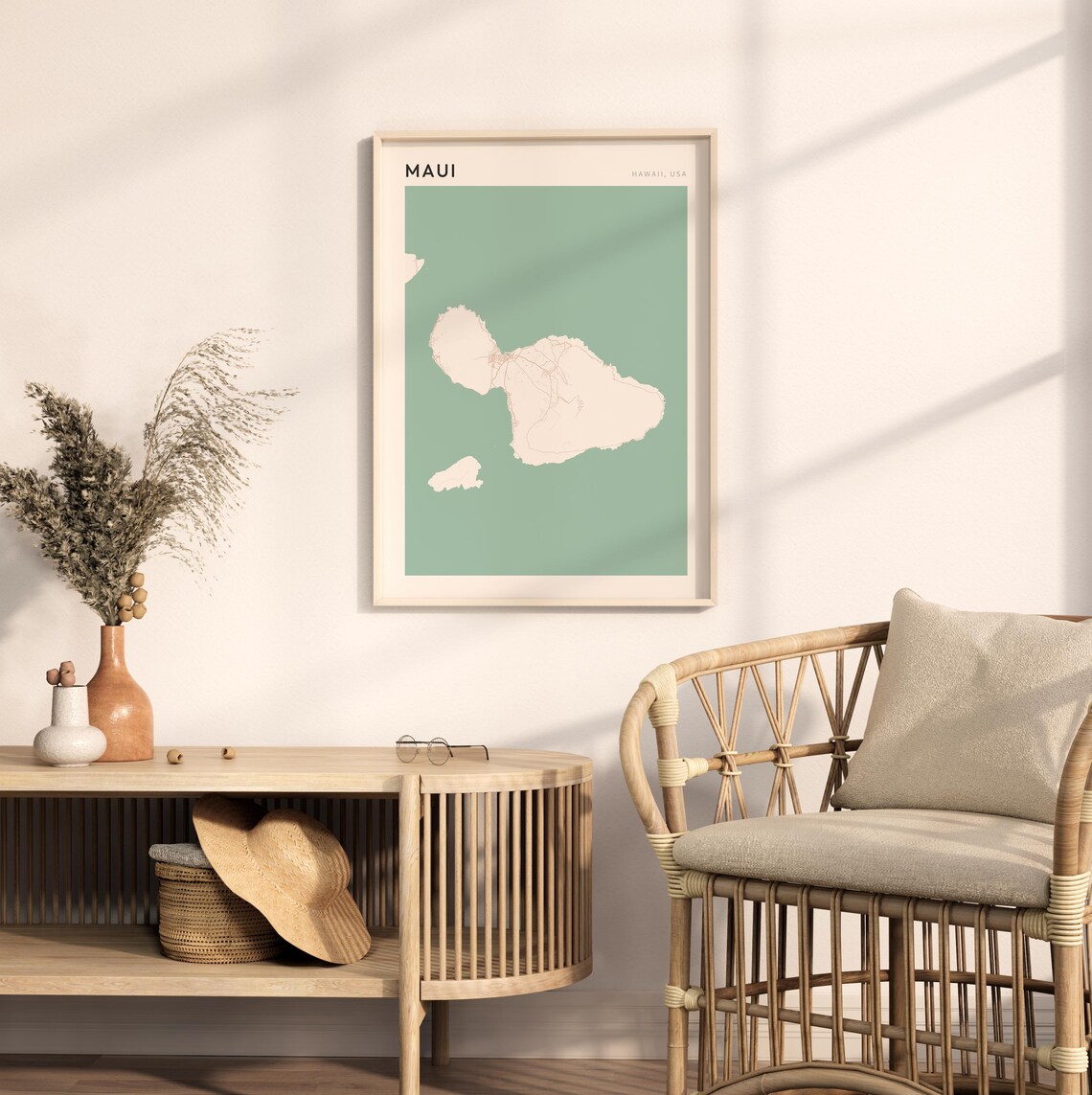 Maui Map Poster Maui Print Maui Poster Maui Wall Art Hawaii Travel Gift Farmhouse Wall Decor Gift College Girl Bedroom Wall Decor - Image 2