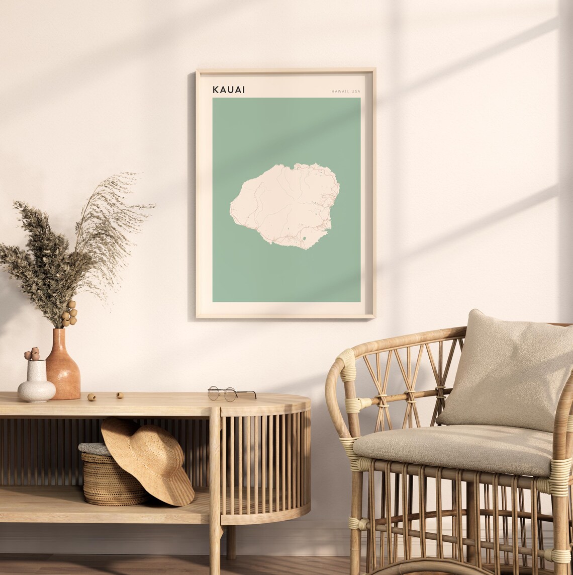 Kauai Hawaii Minimalist Island Map Poster Boho Wall Decor Travel Gift - Image 2