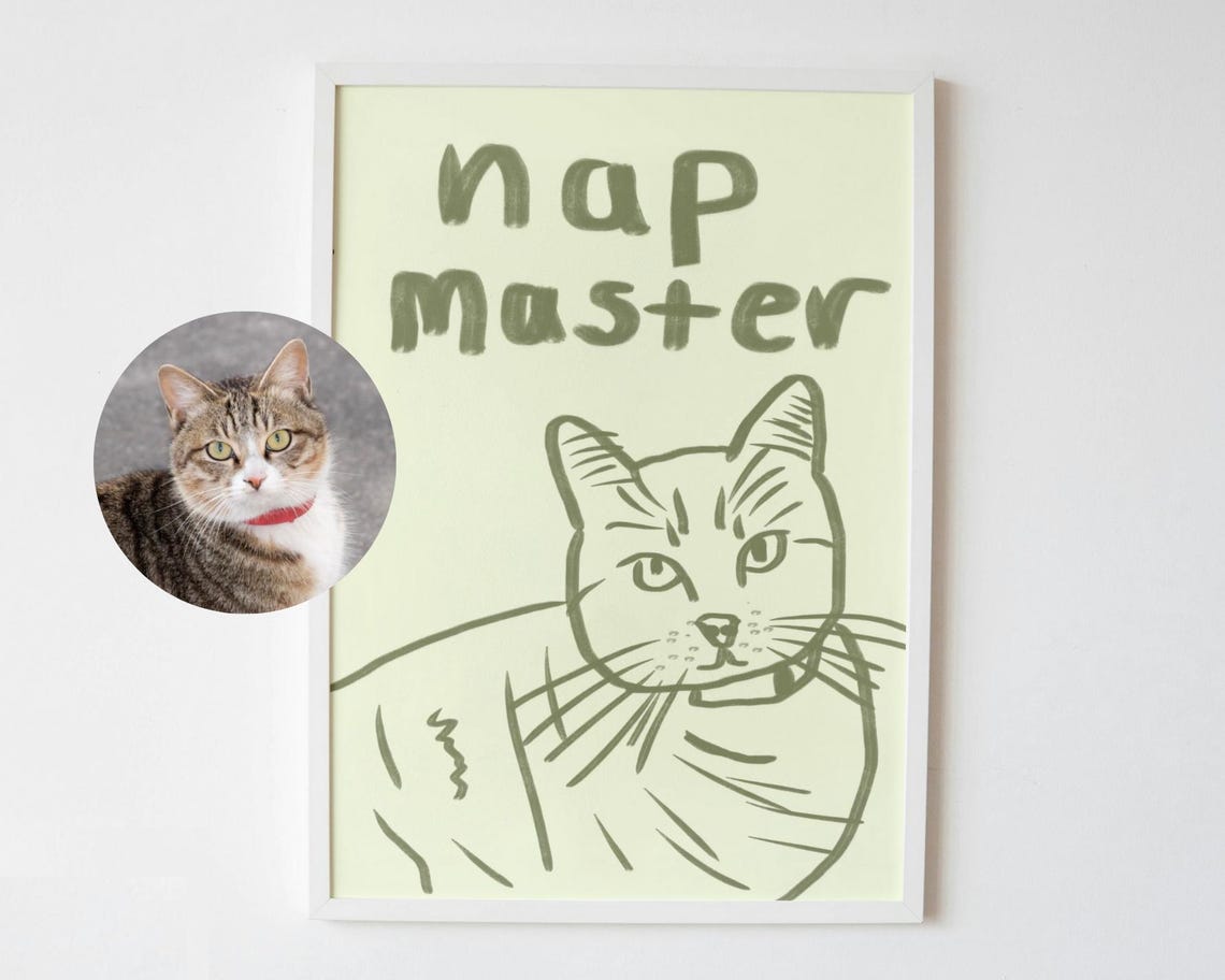 Logan the Cat Custom Name Green Cat Doodle Pet Lover Wall Art - Image 4