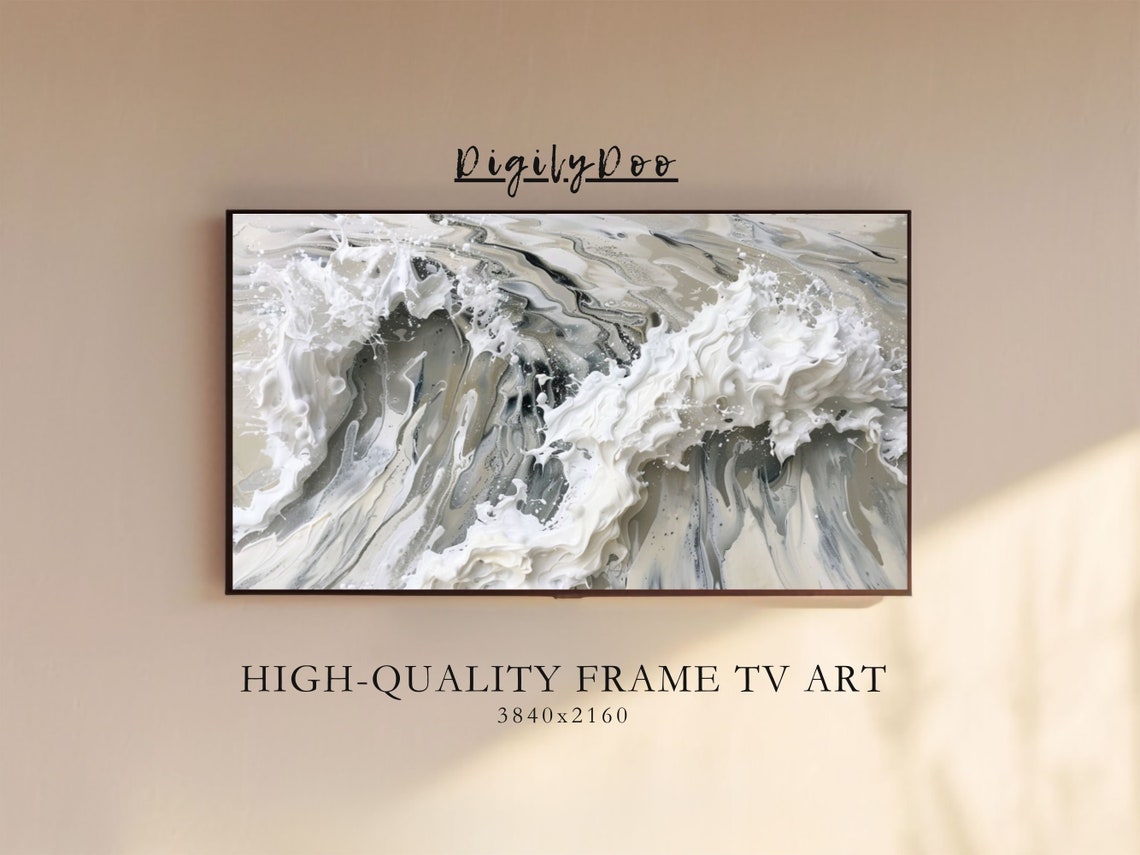 Black White Marble Waves Abstract Fluid Ink Swirl Modern Poster