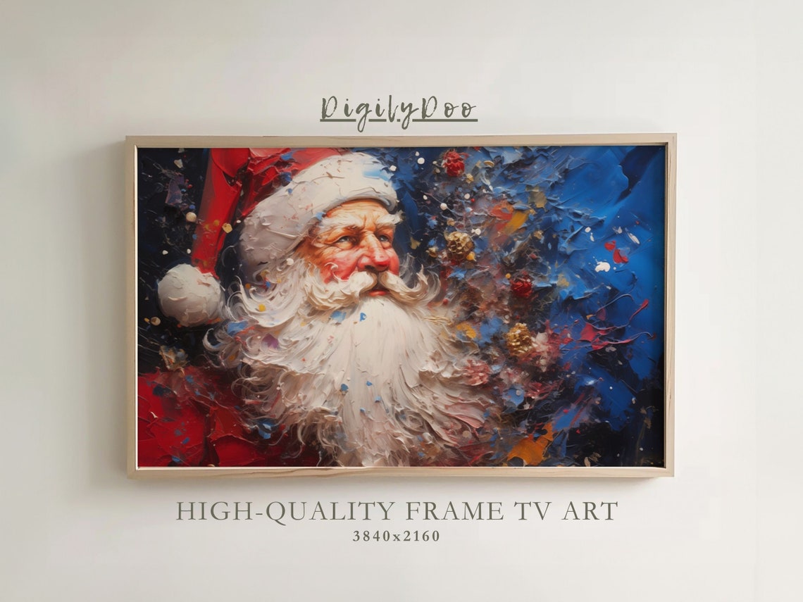 Christmas Frame Tv Art Abstract Santa Claus Oil Painting Santa Holiday Tv Decor Winter Art Screensaver Colorful Santa
