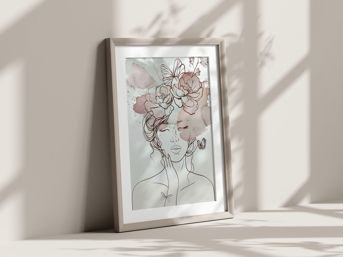 Woman Line Drawing Art Print, Minimalist Floral Portrait - Image 3