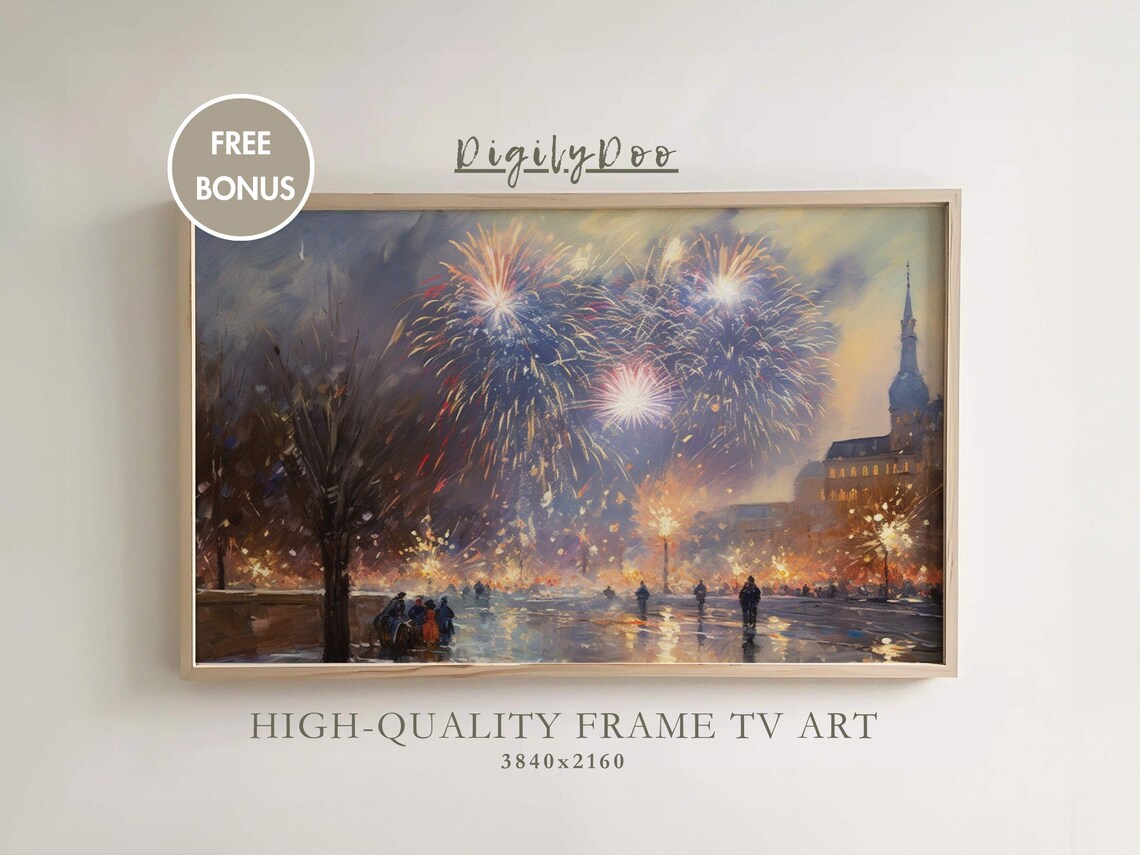 Happy New Year 2025 Vintage Fireworks Travel Poster