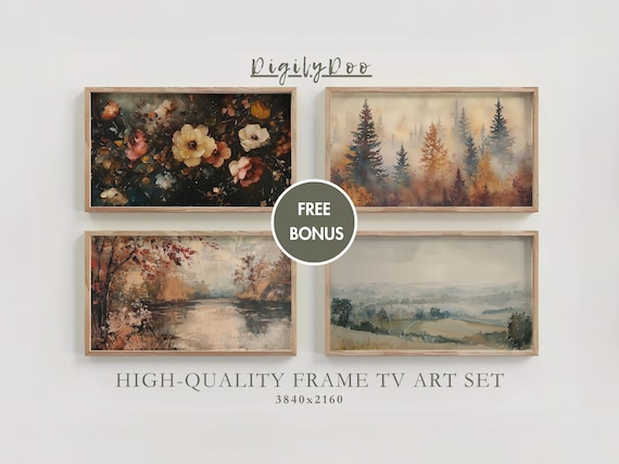 Fall Frame Tv Art Set Vintage Autumn Landscape Paintings Floral Rustic Fall Decor Moody Wallpaper Thanksgiving Tv Art