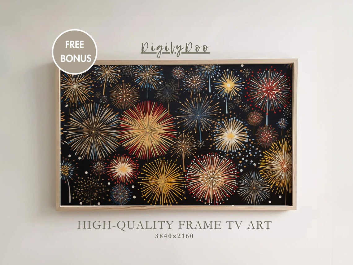 Elegant Gold Red Fireworks Black Night Sky New Year Eve TV Poster