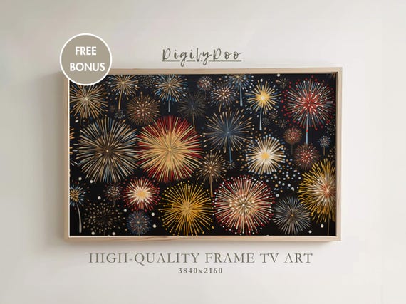 New Years Frame Tv Art Rustic Colorful Fireworks New Year Eve Decor Happy New Year 2025 Art Frame Tv Artwork Nye Screensaver