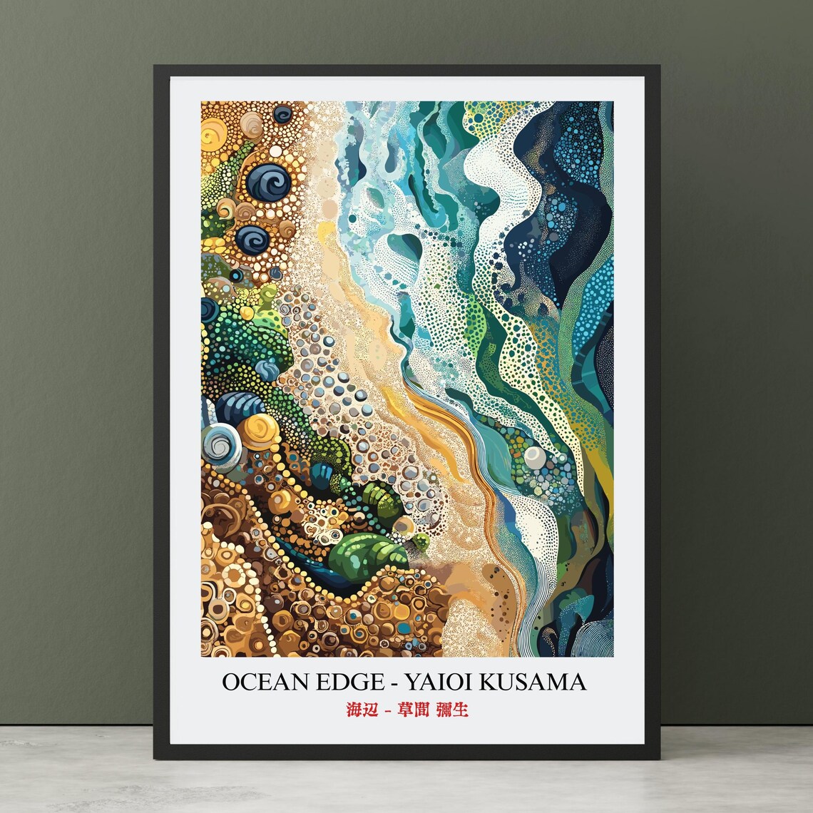 Ocean Edge Dot Painting Abstract Waves Japanese Style Poster