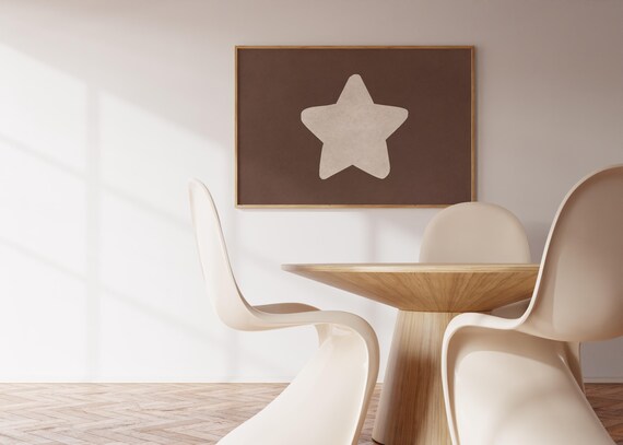 Handdrawn Beige Star Chocolate Brown Minimalist Art Poster Warm Decor