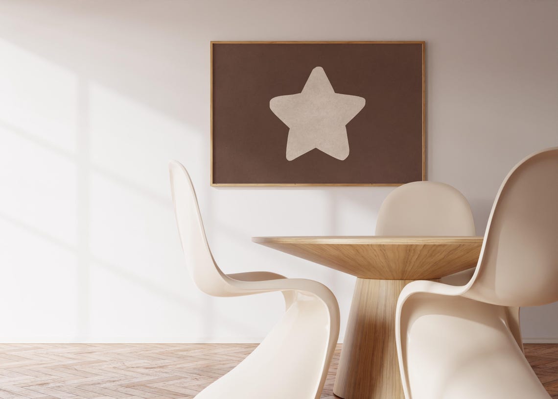 Handdrawn Beige Star Chocolate Brown Minimalist Art Poster Warm Decor